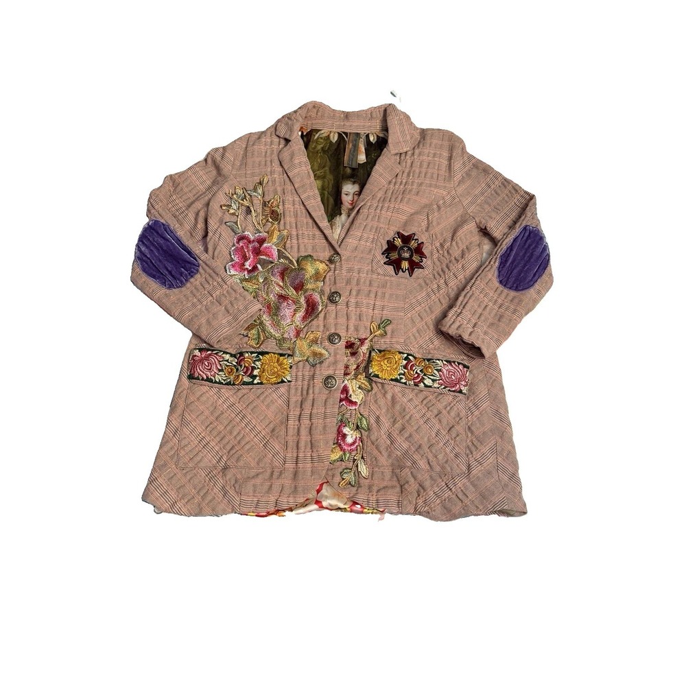 Aratta Sudden Sensation Blazer Jacket XL Embroidered Patchwork Reversible Artsy